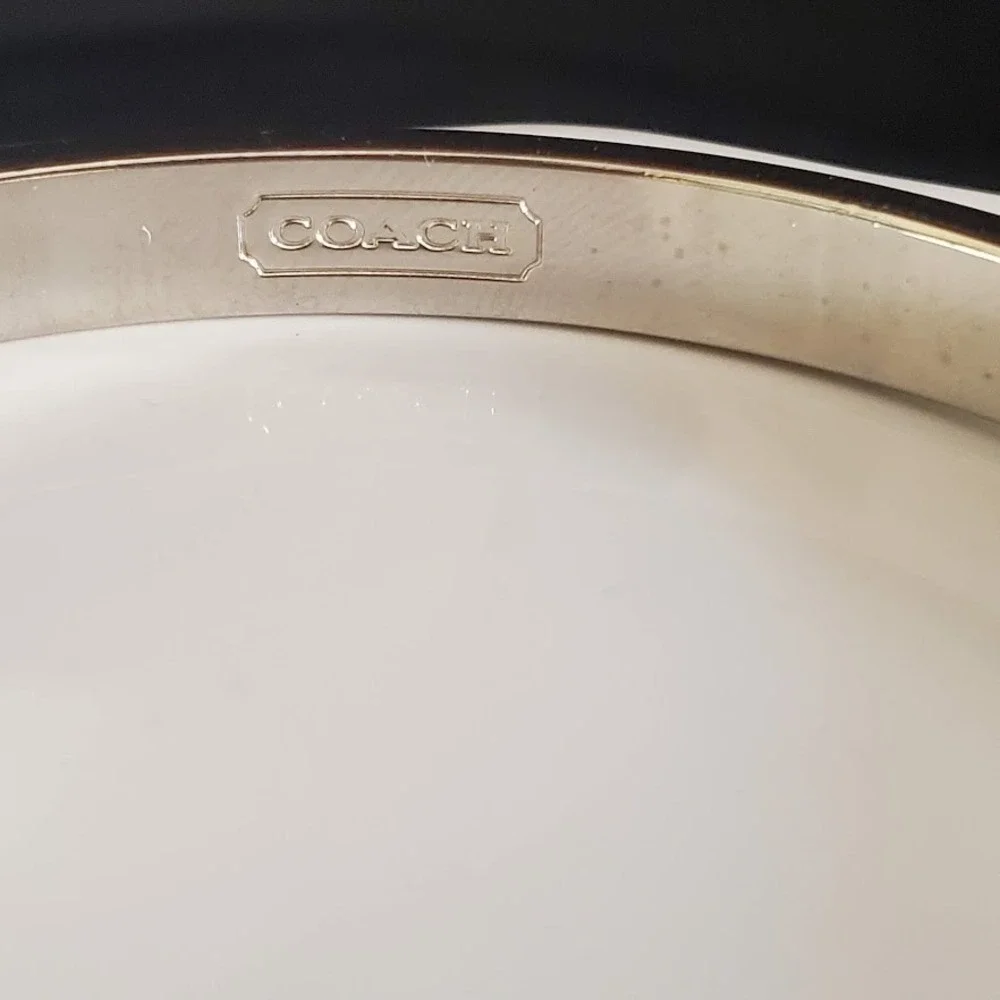 Coach Black and Silver Logo Bangle Bracelet with Crystal Accent